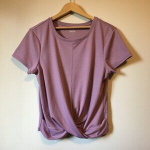Spalding Lavender Purple Ribbed Twist Hem Short Sleeve Sports Top Large